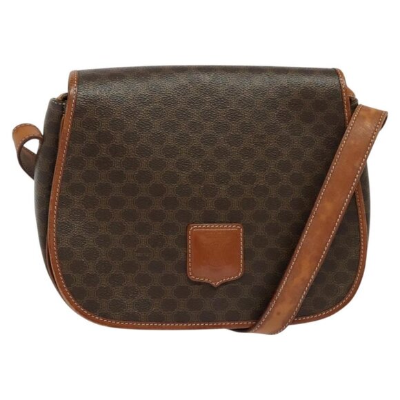 CELINE Macadam Canvas Shoulder Bag PVC Leather Brown Gold Auth 122373 - Picture 1 of 16